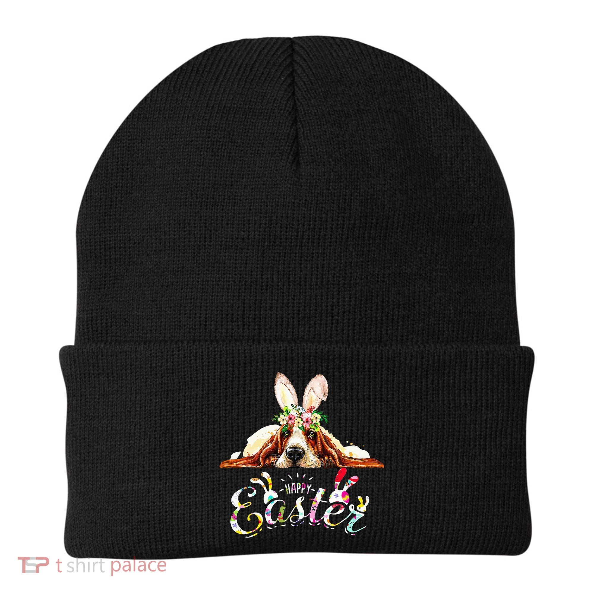 Bunny Basset Hound Lovers With Easter Eggs Beanie