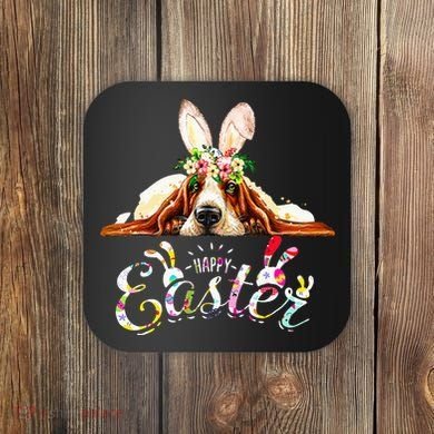 Bunny Basset Hound Lovers With Easter Eggs Coaster