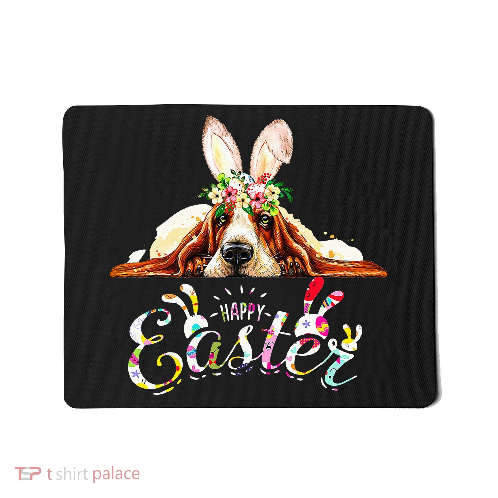Bunny Basset Hound Lovers With Easter Eggs Mousepad