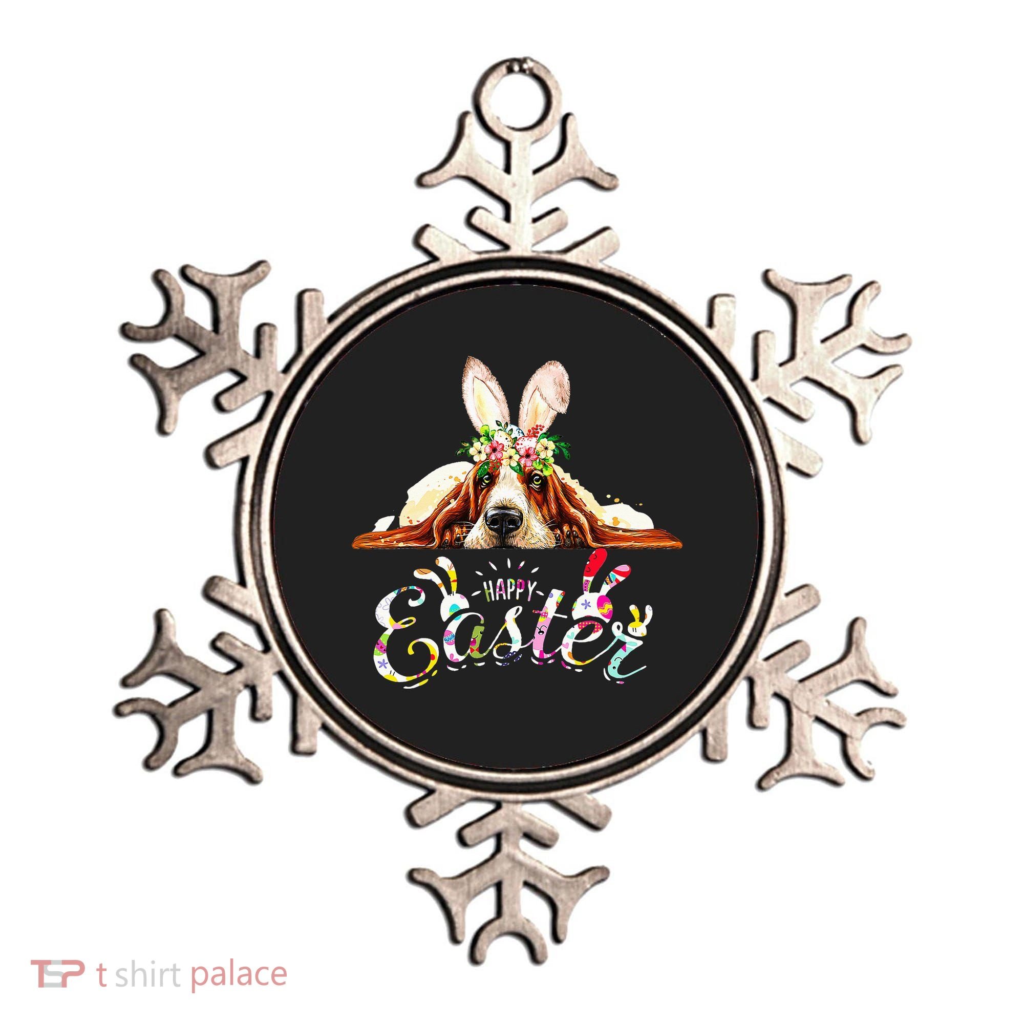 Bunny Basset Hound Lovers With Easter Eggs Ornament