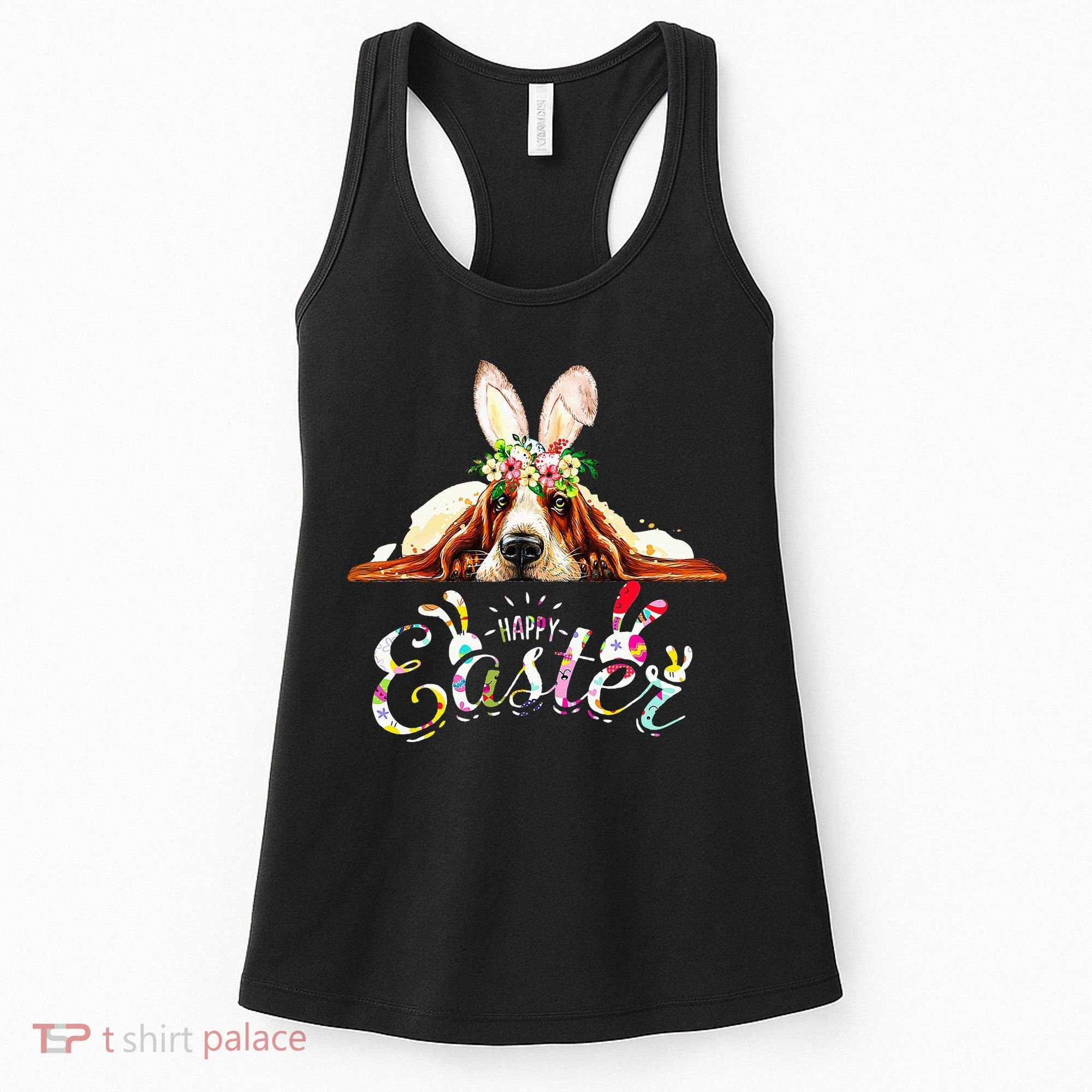 Bunny Basset Hound Lovers With Easter Eggs Women's Tank Top
