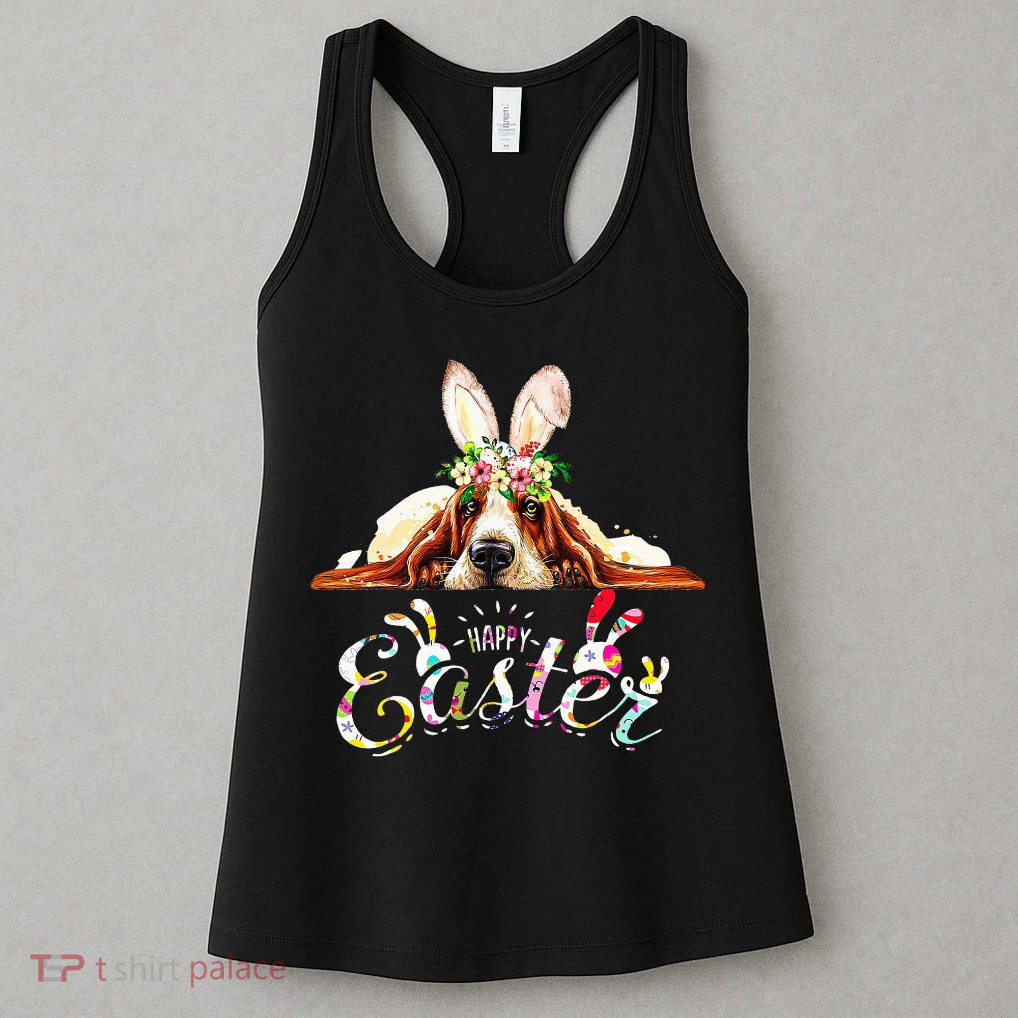 Bunny Basset Hound Lovers With Easter Eggs Women's Tank Top