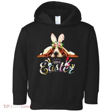 Bunny Basset Hound Lovers With Easter Eggs Toddler Hoodie