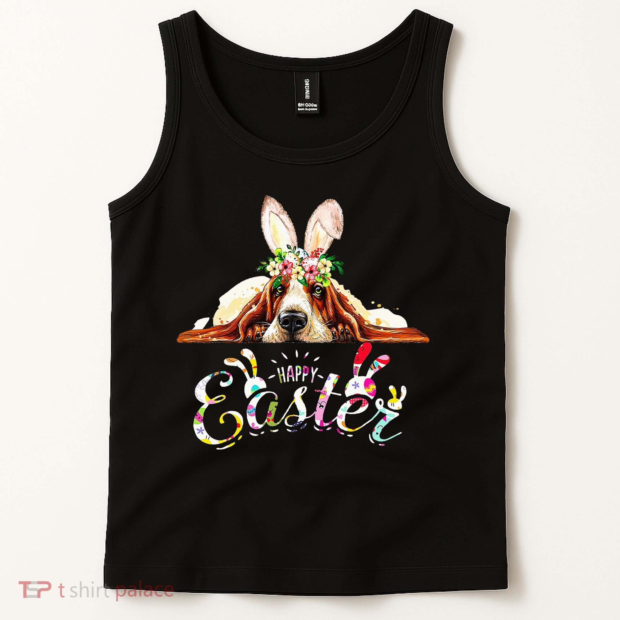 Bunny Basset Hound Lovers With Easter Eggs Tank Top
