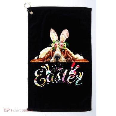 Bunny Basset Hound Lovers With Easter Eggs Golf Towel