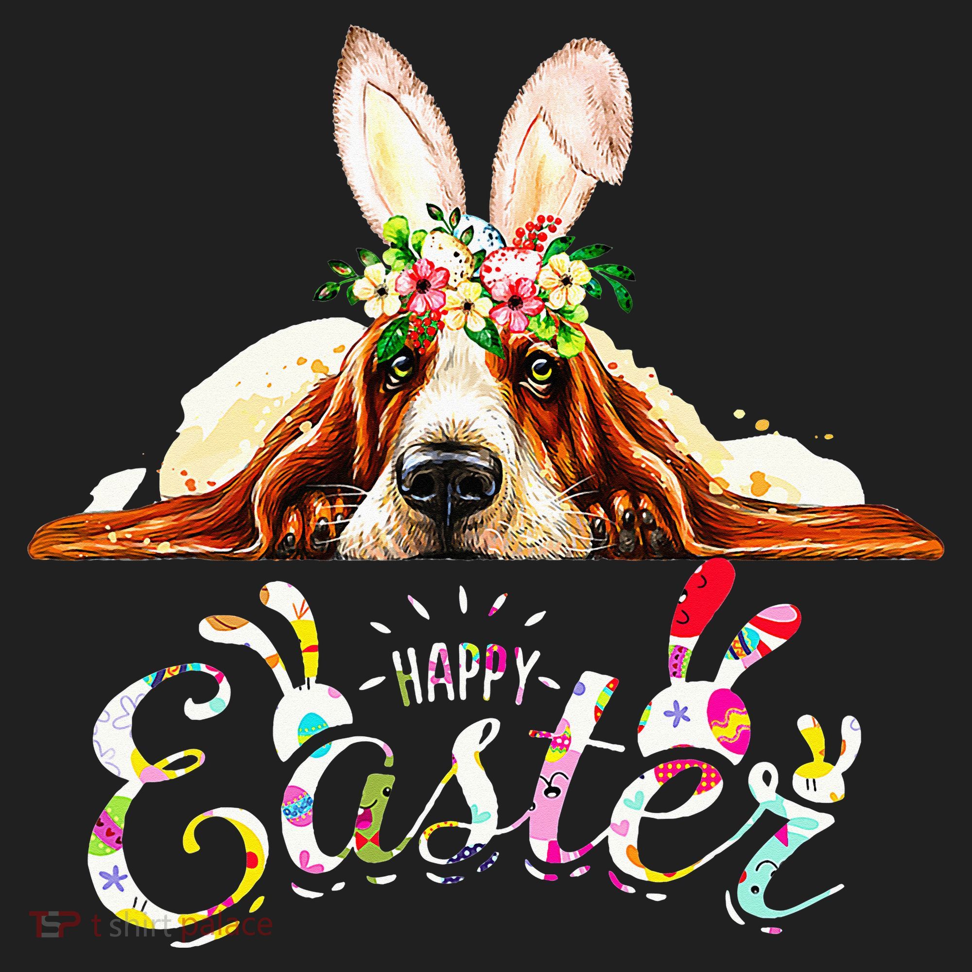 Bunny Basset Hound Lovers With Easter Eggs Golf Towel