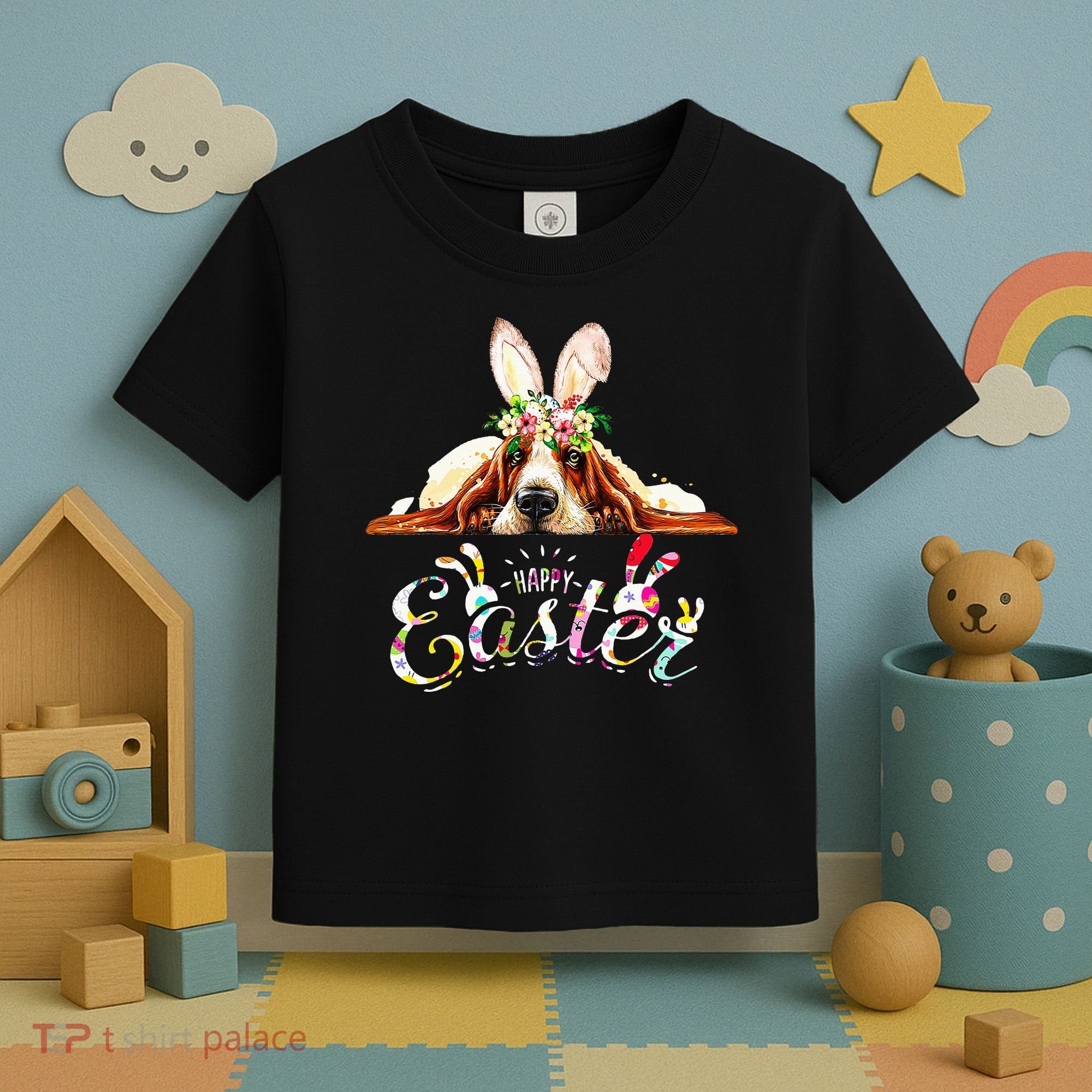 Bunny Basset Hound Lovers With Easter Eggs Toddler T-Shirt