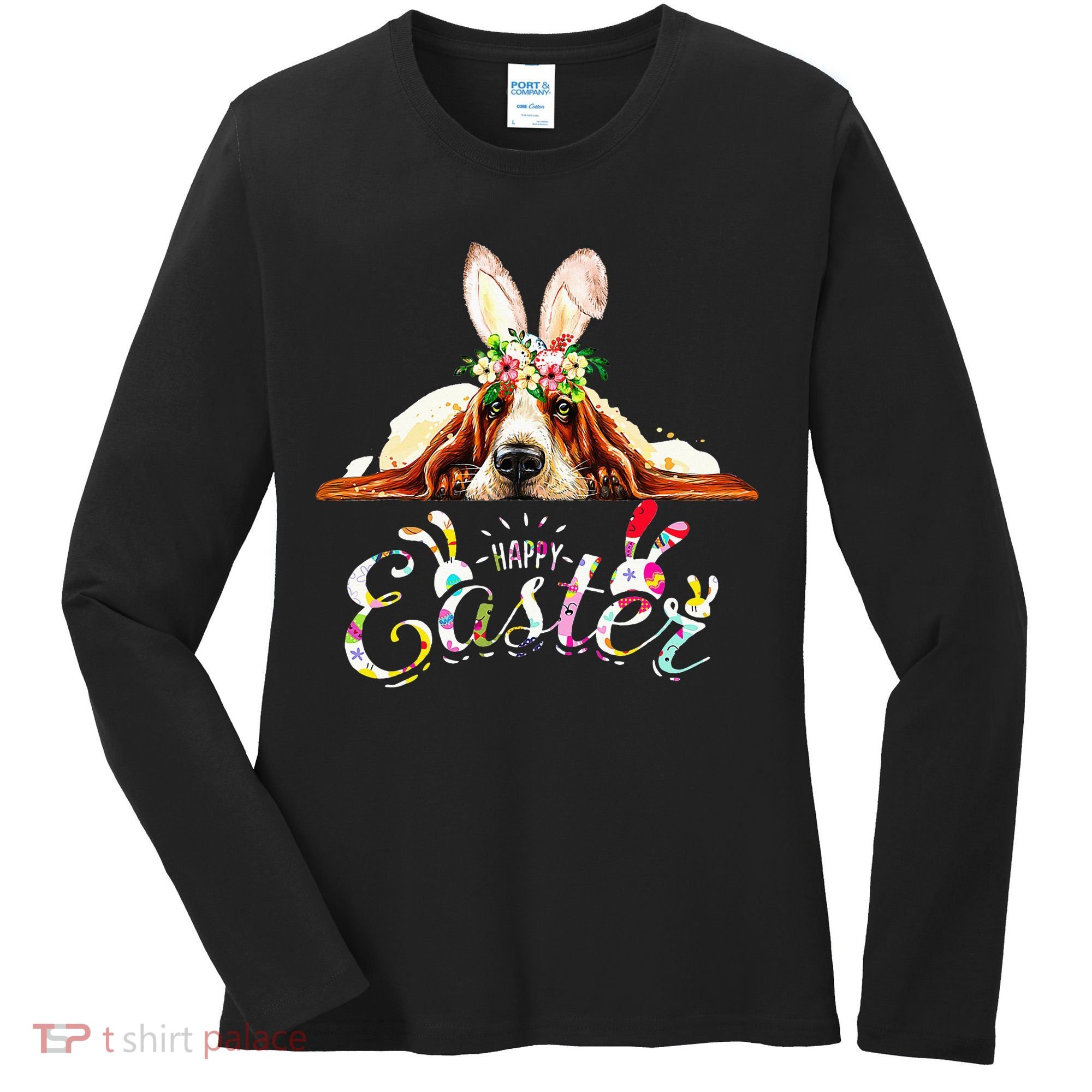 Bunny Basset Hound Lovers With Easter Eggs Women's Long Sleeve Shirt