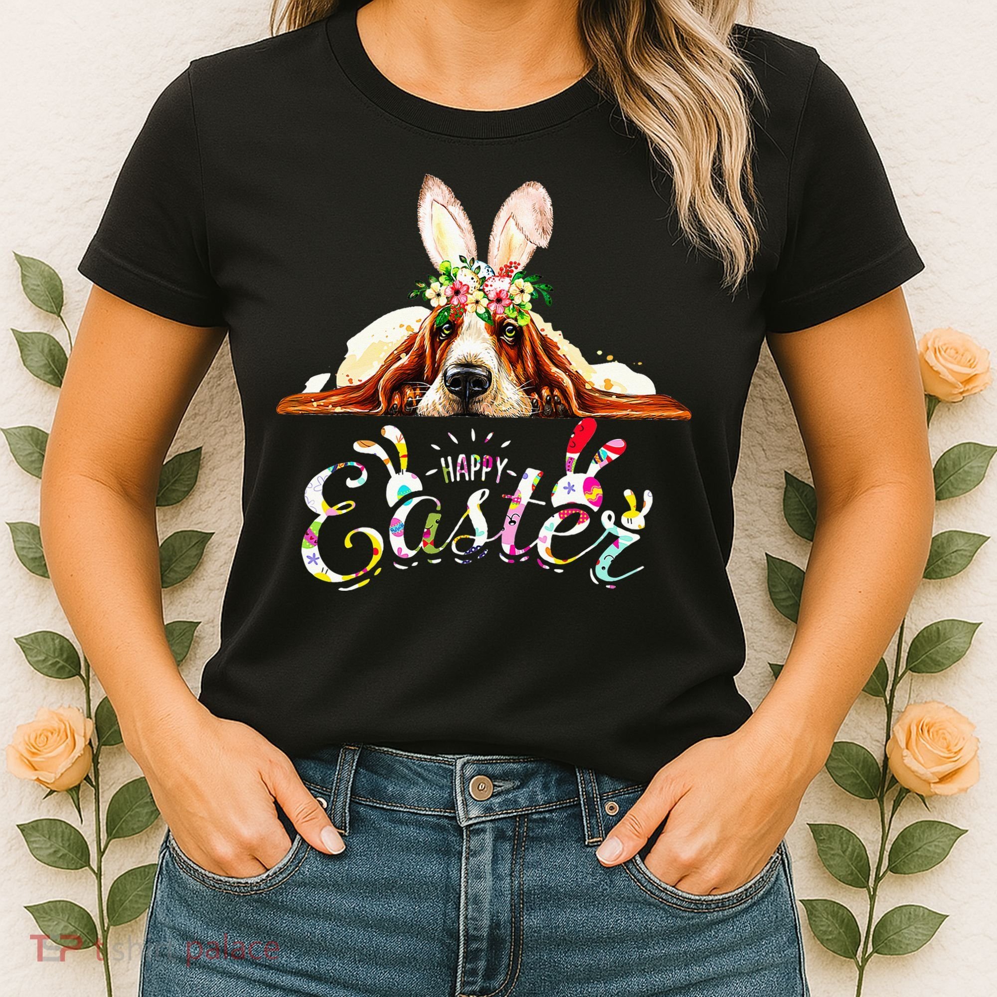 Bunny Basset Hound Lovers With Easter Eggs Women's T-Shirt