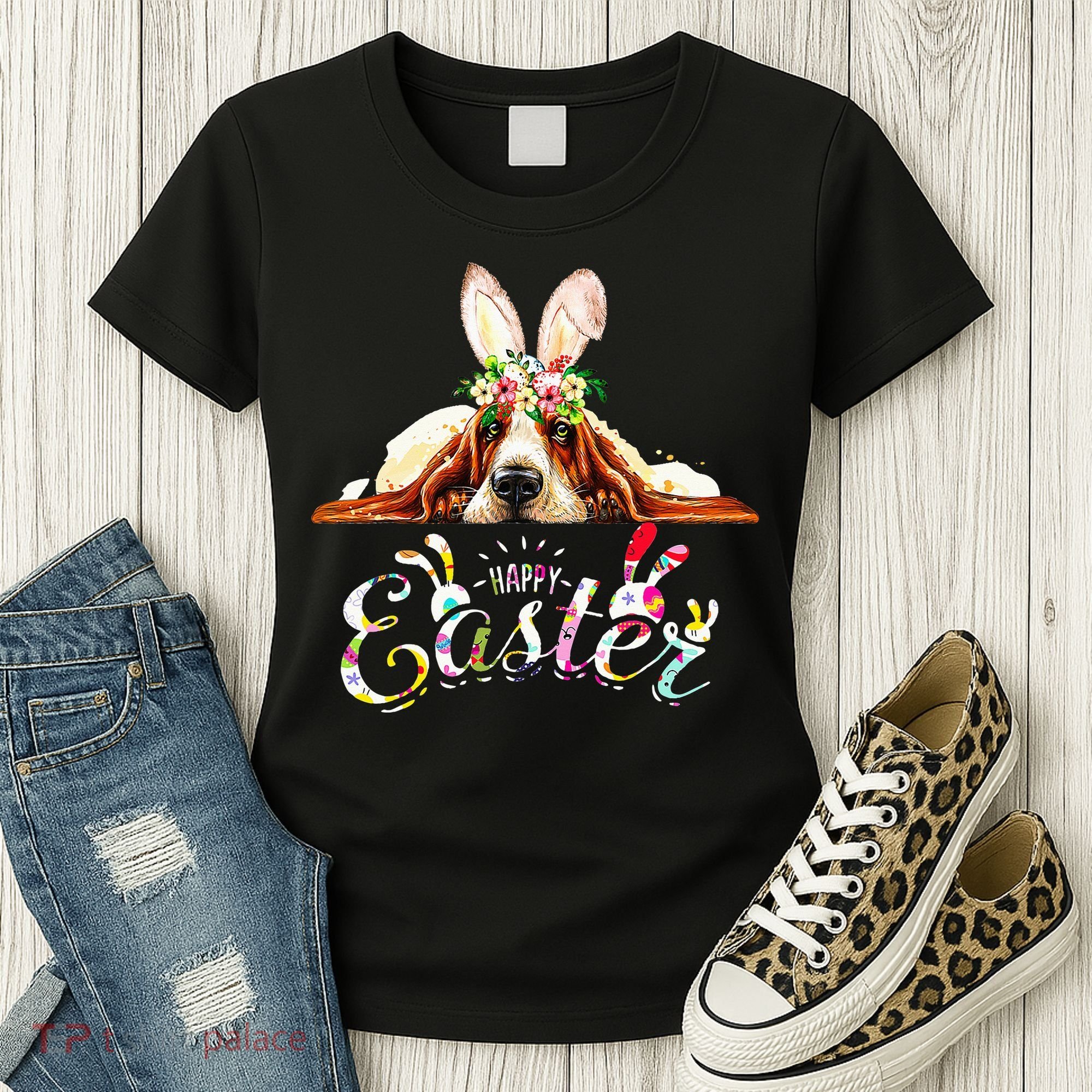 Bunny Basset Hound Lovers With Easter Eggs Women's T-Shirt