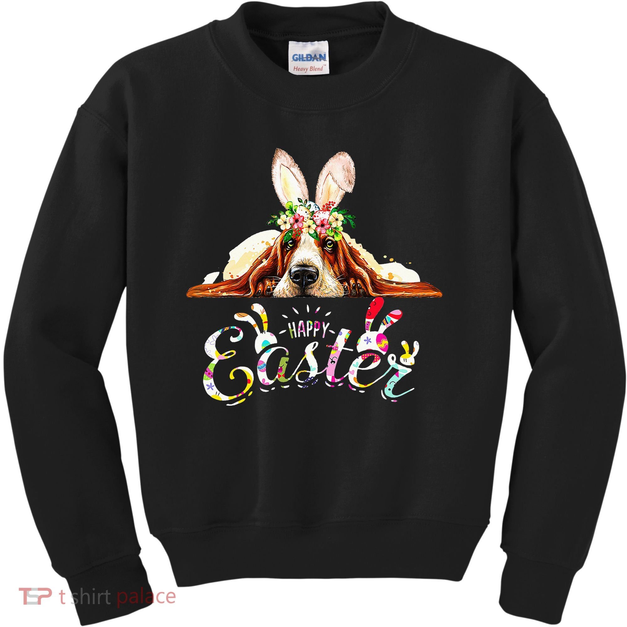 Bunny Basset Hound Lovers With Easter Eggs Kids Sweatshirt