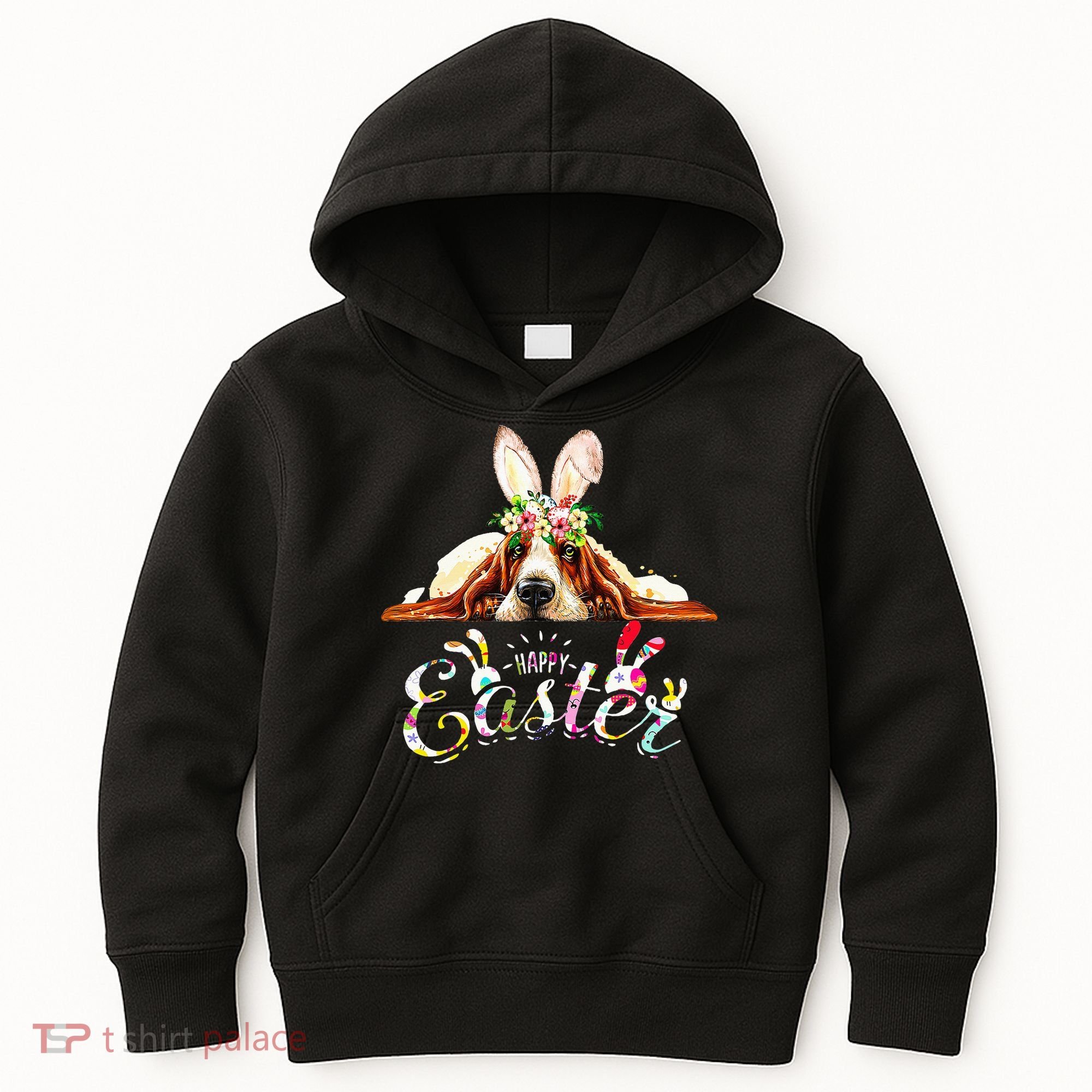 Bunny Basset Hound Lovers With Easter Eggs Kids Hoodie