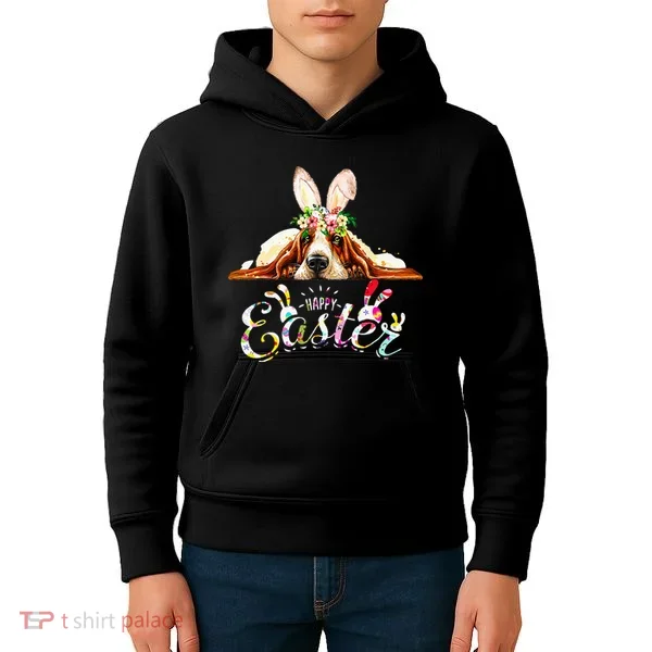 Bunny Basset Hound Lovers With Easter Eggs Kids Hoodie