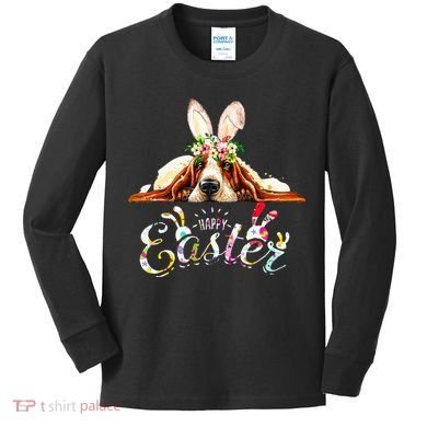 Bunny Basset Hound Lovers With Easter Eggs Kids Long Sleeve Shirt