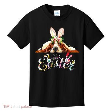 Bunny Basset Hound Lovers With Easter Eggs Kids T-Shirt