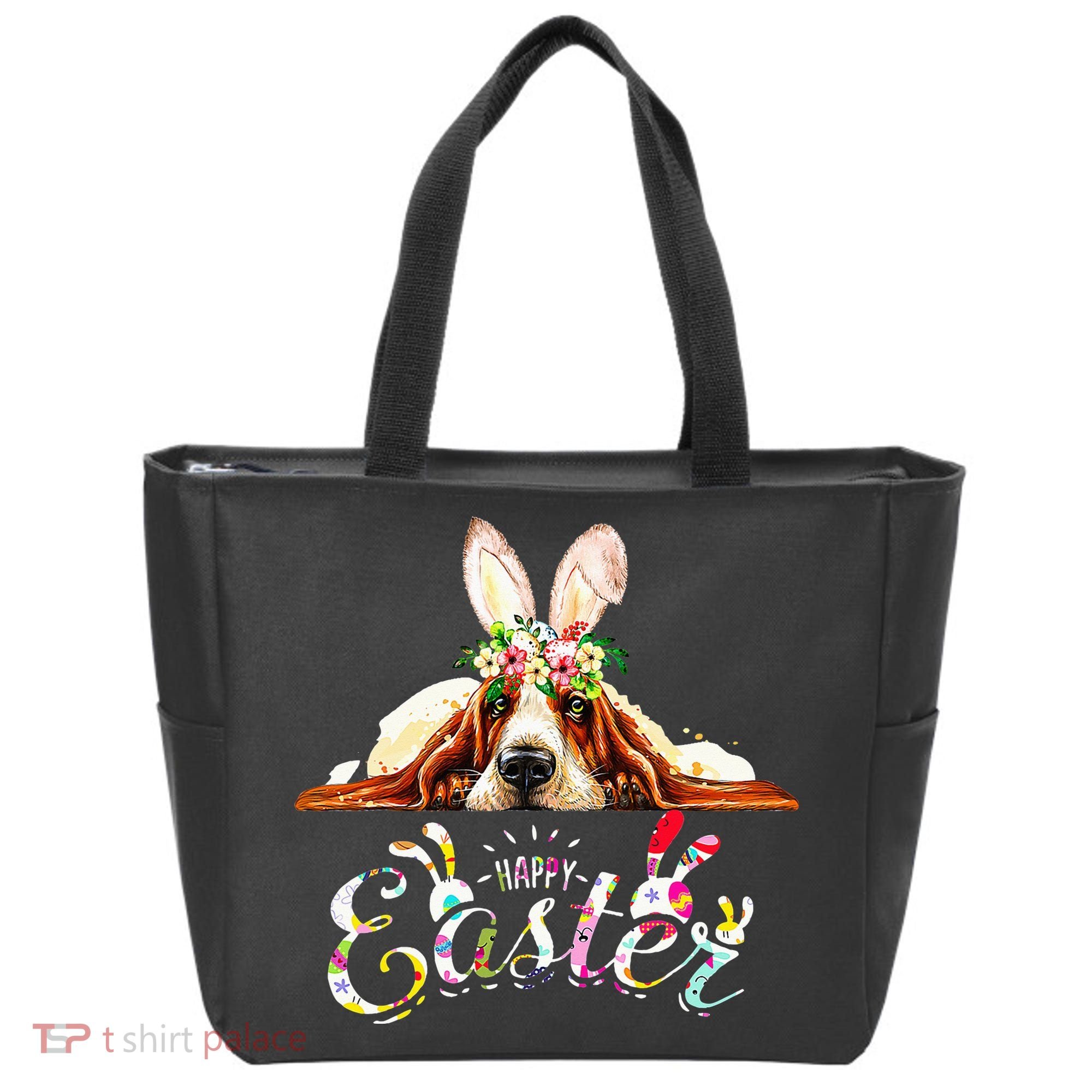Bunny Basset Hound Lovers With Easter Eggs Tote Bag