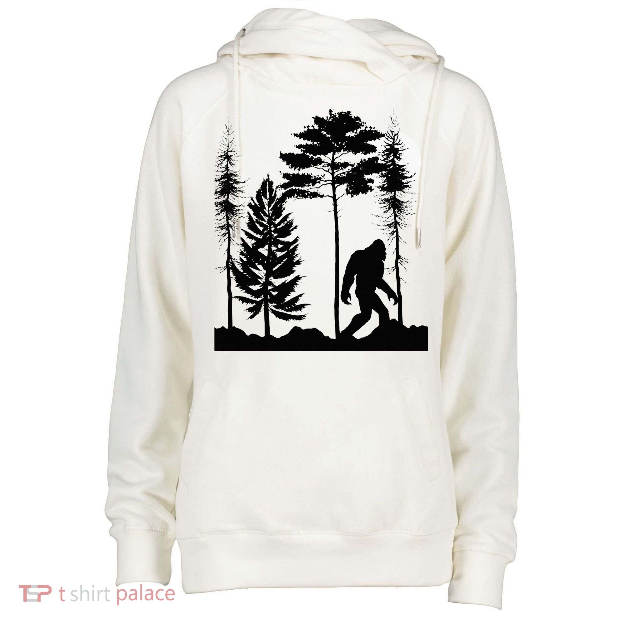 Bigfoo Bigfoot Hiding In Forest At Night Sasquatch Womens Funnel Neck Pullover Hood