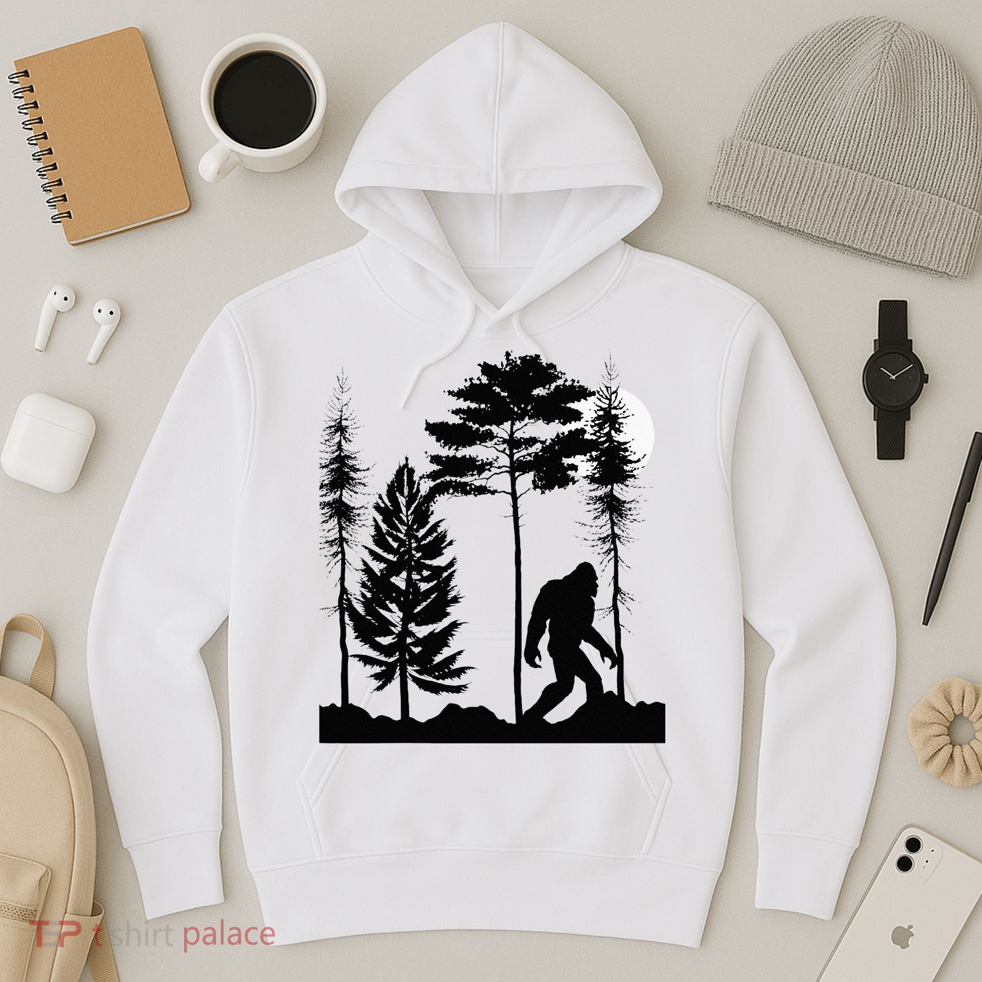 Bigfoo Bigfoot Hiding In Forest At Night Sasquatch Hoodie