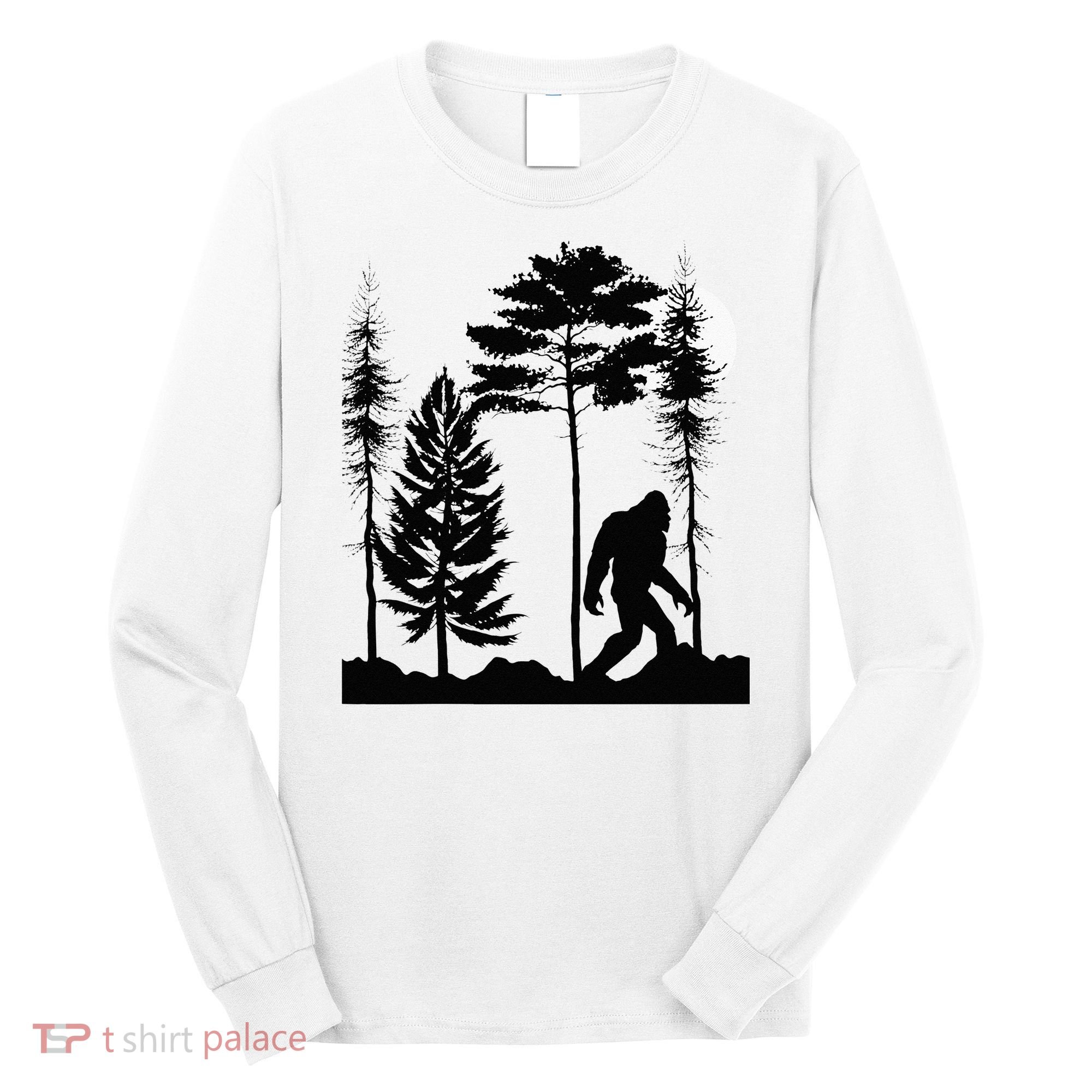 Bigfoo Bigfoot Hiding In Forest At Night Sasquatch Long Sleeve Shirt