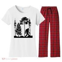 Bigfoo Bigfoot Hiding In Forest At Night Sasquatch Women's Flannel Pajama Set thumb 0