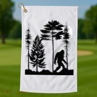 Bigfoo Bigfoot Hiding In Forest At Night Sasquatch Golf Towel thumb 1