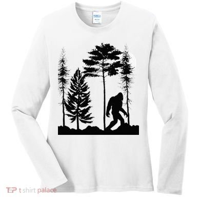 Bigfoo Bigfoot Hiding In Forest At Night Sasquatch Women's Long Sleeve Shirt