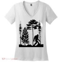 Bigfoo Bigfoot Hiding In Forest At Night Sasquatch Women's V-Neck T-Shirt thumb 0