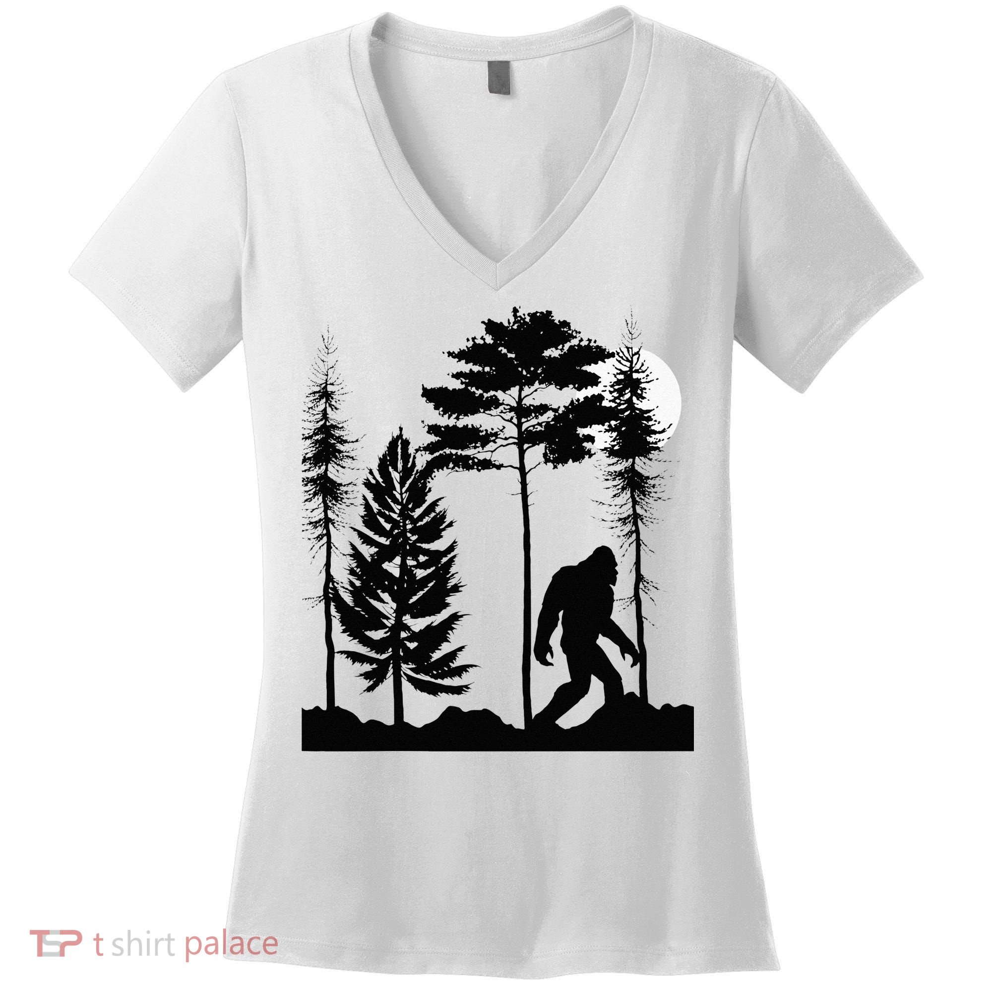 Bigfoo Bigfoot Hiding In Forest At Night Sasquatch Women's V-Neck T-Shirt