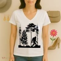 Bigfoo Bigfoot Hiding In Forest At Night Sasquatch Women's V-Neck T-Shirt thumb 3