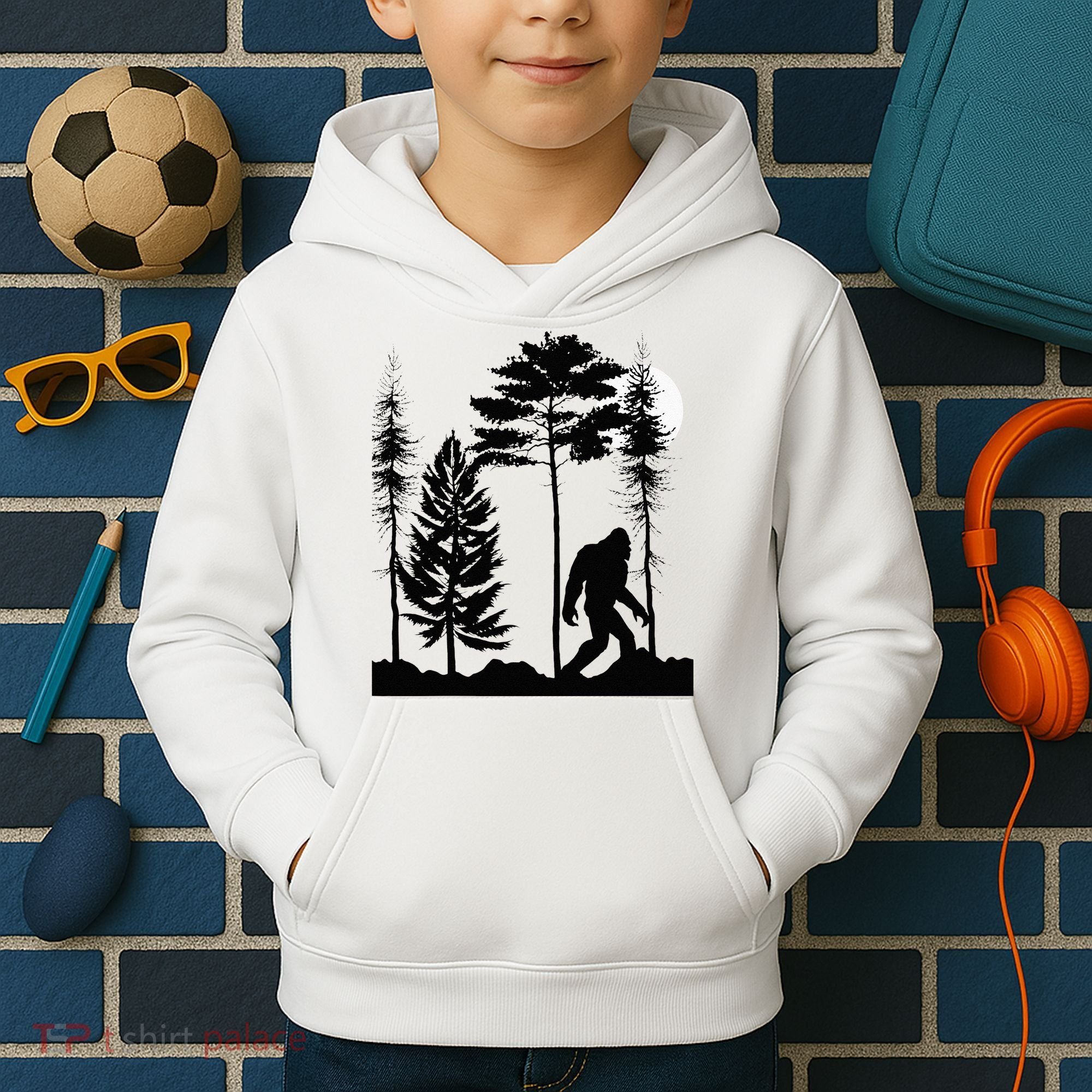 Bigfoo Bigfoot Hiding In Forest At Night Sasquatch Kids Hoodie