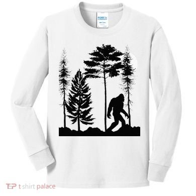 Bigfoo Bigfoot Hiding In Forest At Night Sasquatch Kids Long Sleeve Shirt