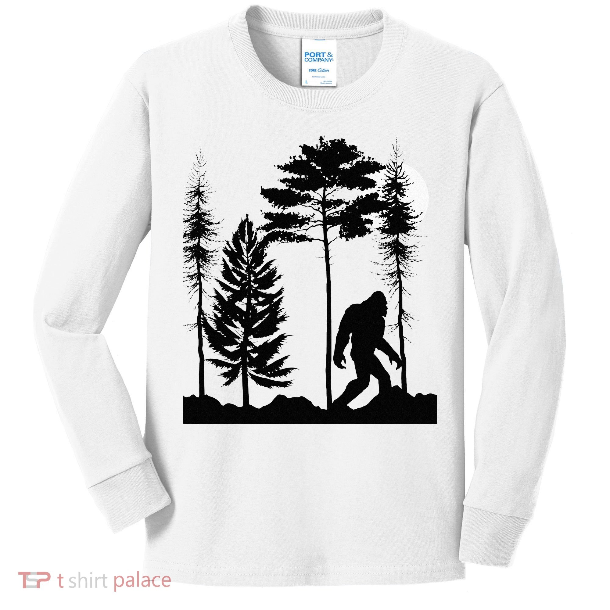 Bigfoo Bigfoot Hiding In Forest At Night Sasquatch Kids Long Sleeve Shirt