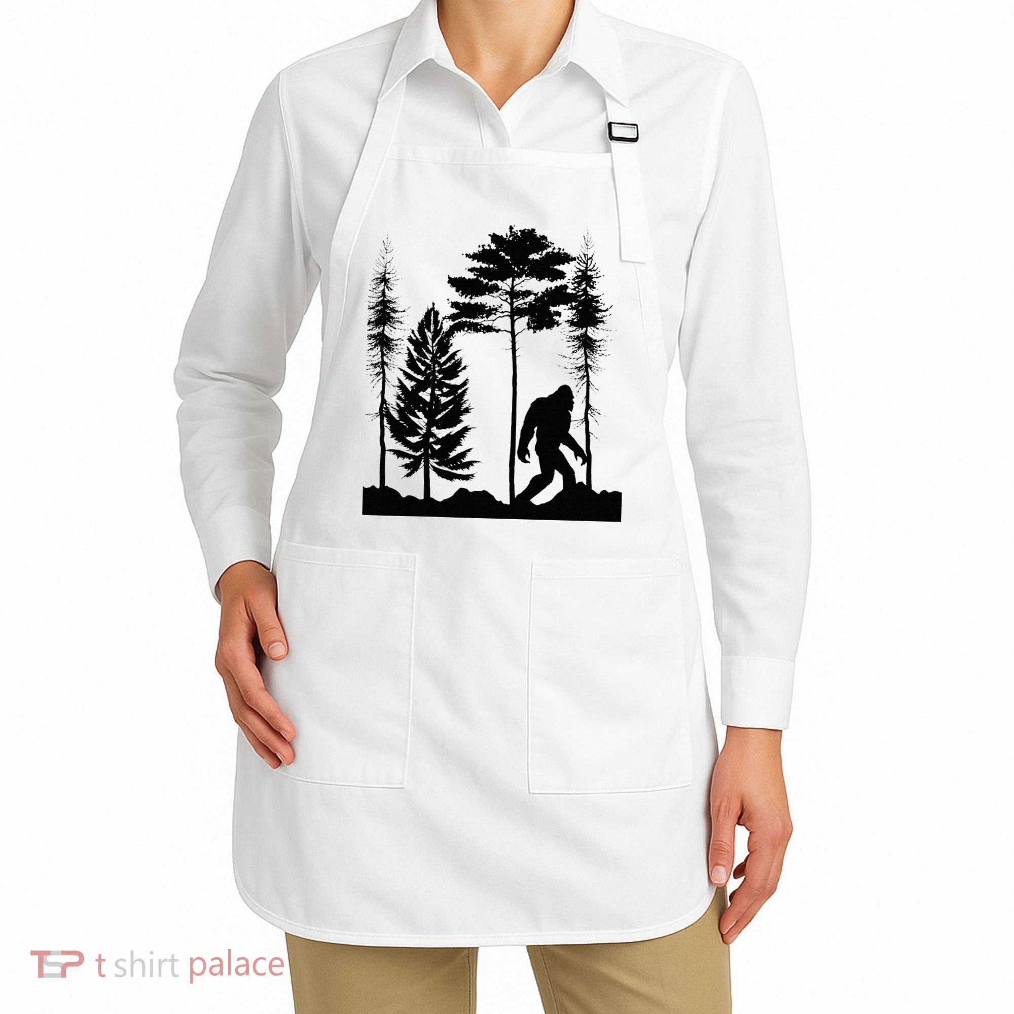 Bigfoo Bigfoot Hiding In Forest At Night Sasquatch Apron