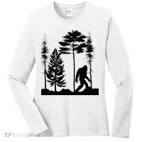 Bigfoo Bigfoot Hiding In Forest At Night Sasquatch Women's Long Sleeve Shirt thumb 0