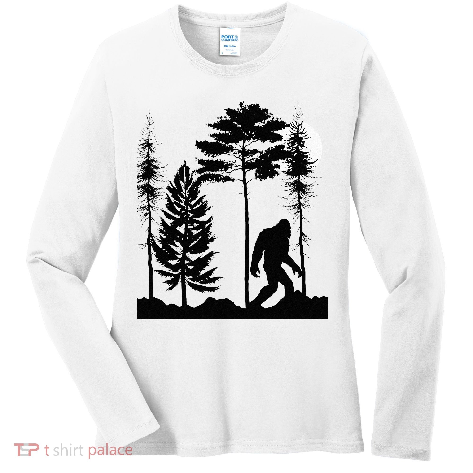 Bigfoo Bigfoot Hiding In Forest At Night Sasquatch Women's Long Sleeve Shirt