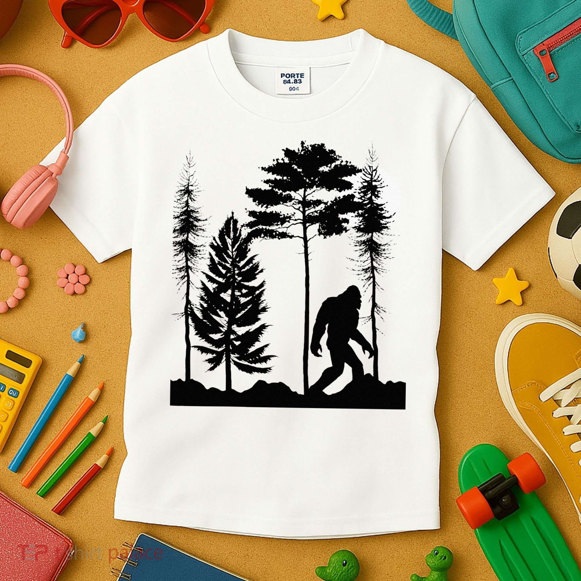 Bigfoo Bigfoot Hiding In Forest At Night Sasquatch Kids T-Shirt