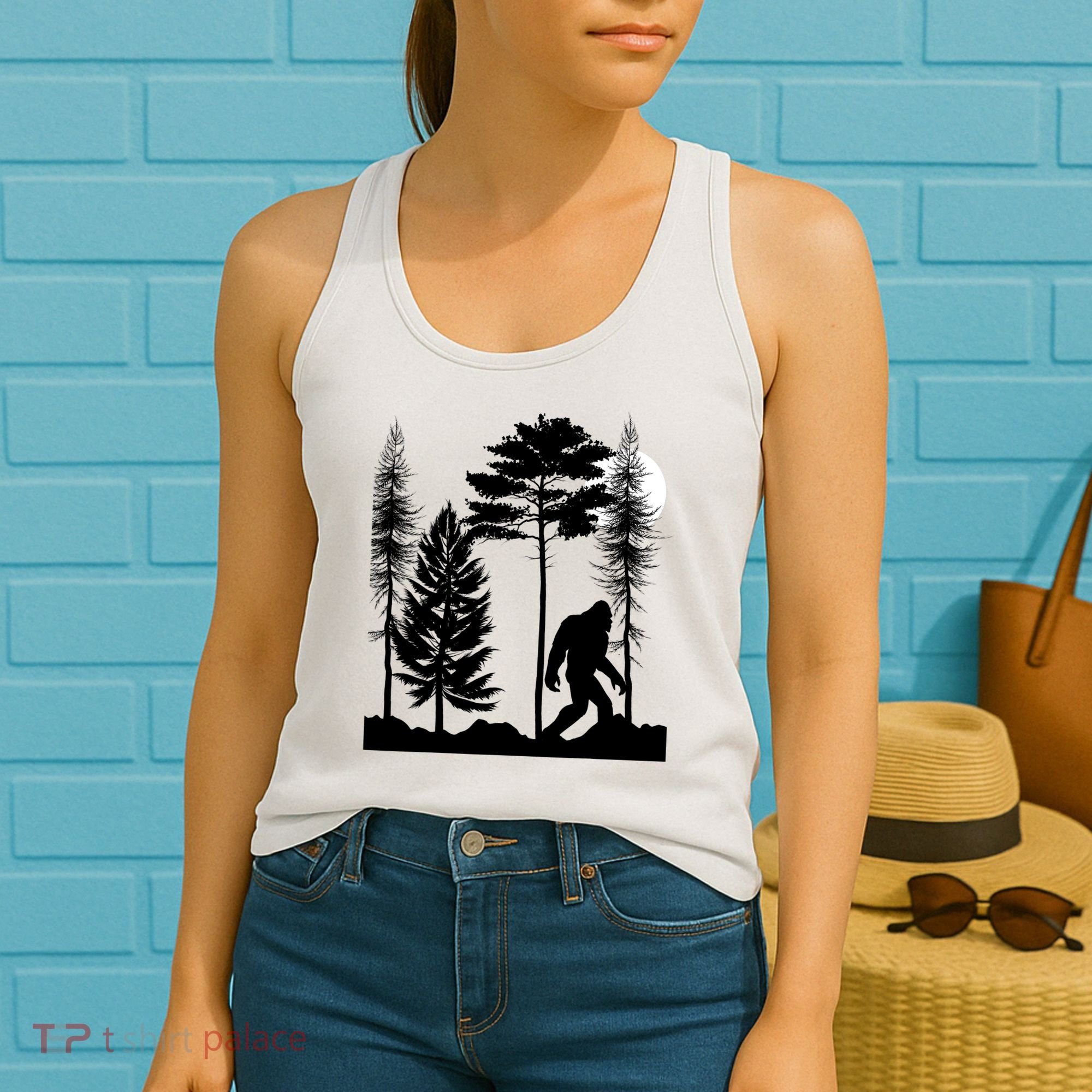 Bigfoot Bigfoot Hiding in Forest At Night Sasquatch  Women's Tank Top