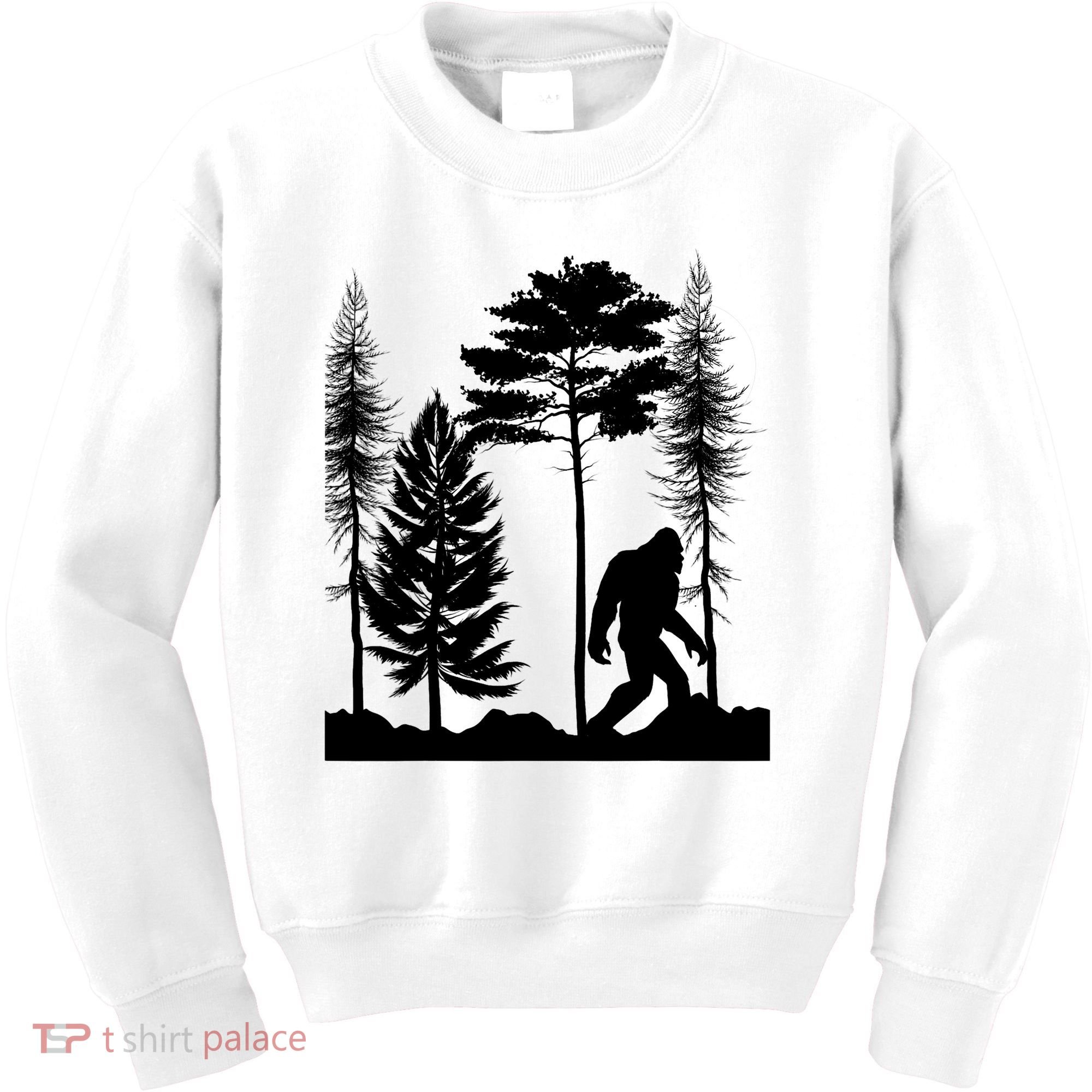 Bigfoot Bigfoot Hiding in Forest At Night Sasquatch  Kids Sweatshirt