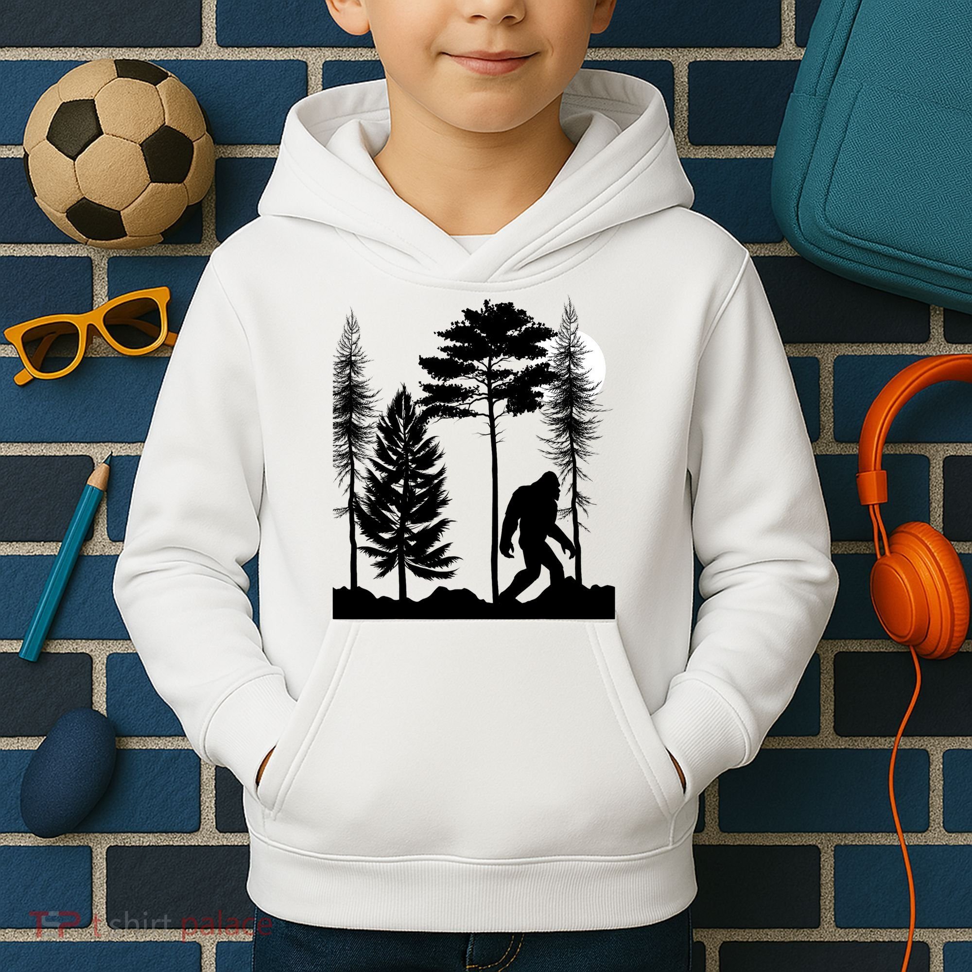 Bigfoot Bigfoot Hiding in Forest At Night Sasquatch  Kids Hoodie