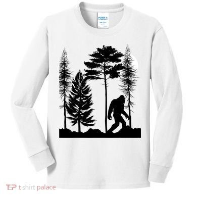Bigfoot Bigfoot Hiding in Forest At Night Sasquatch  Kids Long Sleeve Shirt