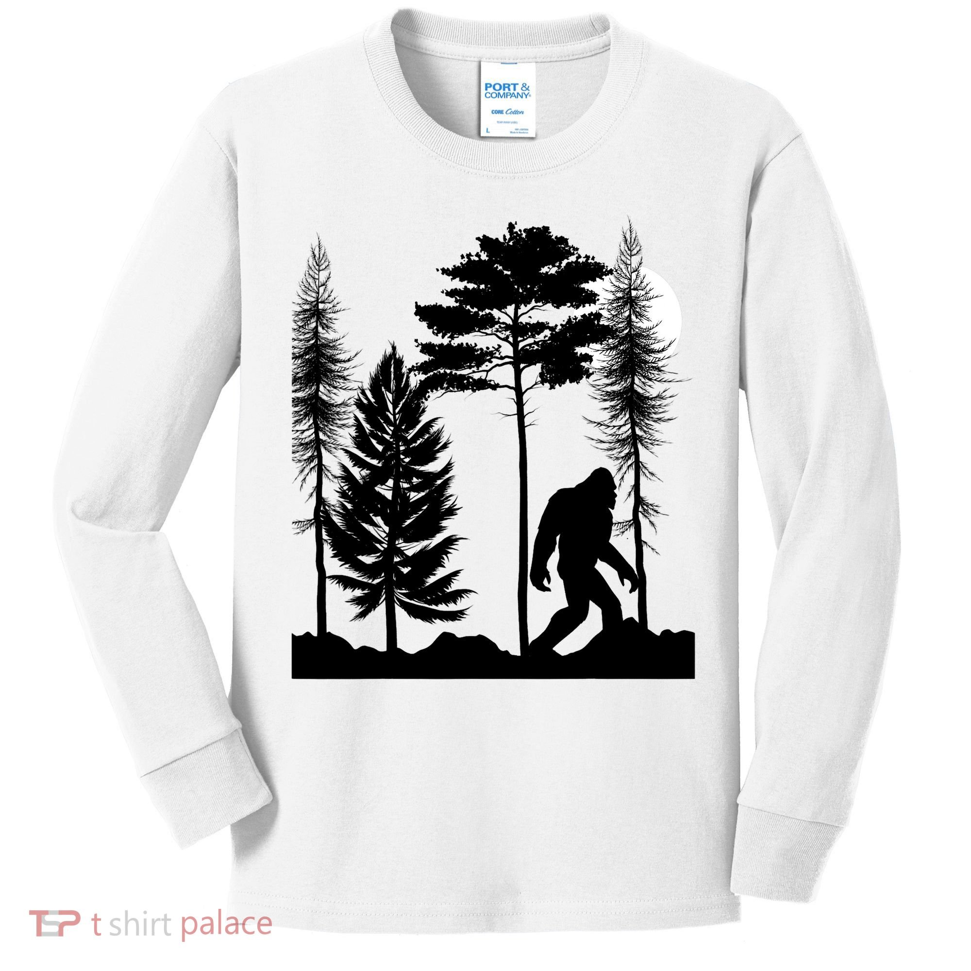 Bigfoot Bigfoot Hiding in Forest At Night Sasquatch  Kids Long Sleeve Shirt