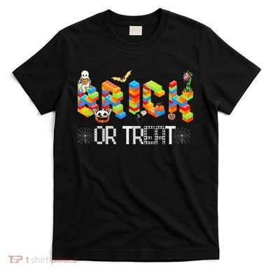 Block Building Halloween Brick Or Treat Master Builder T-Shirt