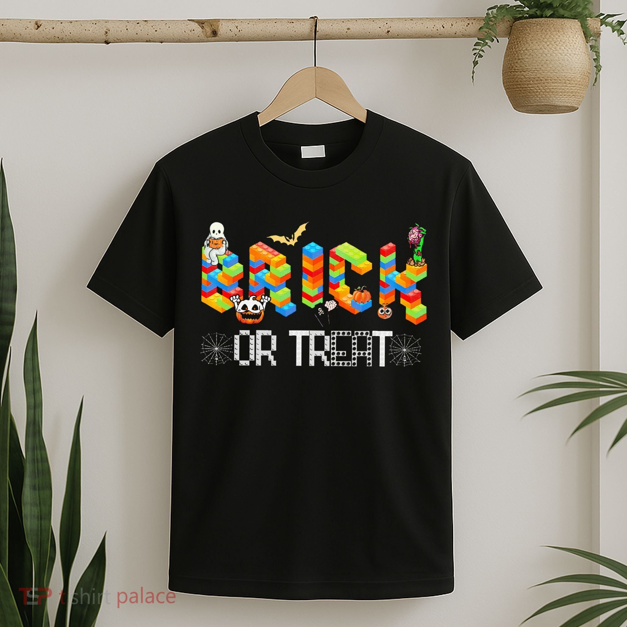 Block Building Halloween Brick Or Treat Master Builder T-Shirt