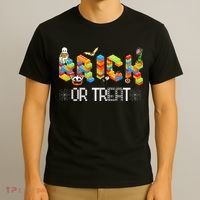 Block Building Halloween Brick Or Treat Master Builder T-Shirt thumb 3
