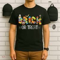 Block Building Halloween Brick Or Treat Master Builder T-Shirt thumb 6