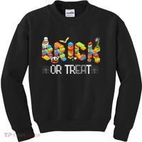 Block Building Halloween Brick Or Treat Master Builder Kids Sweatshirt thumb 0