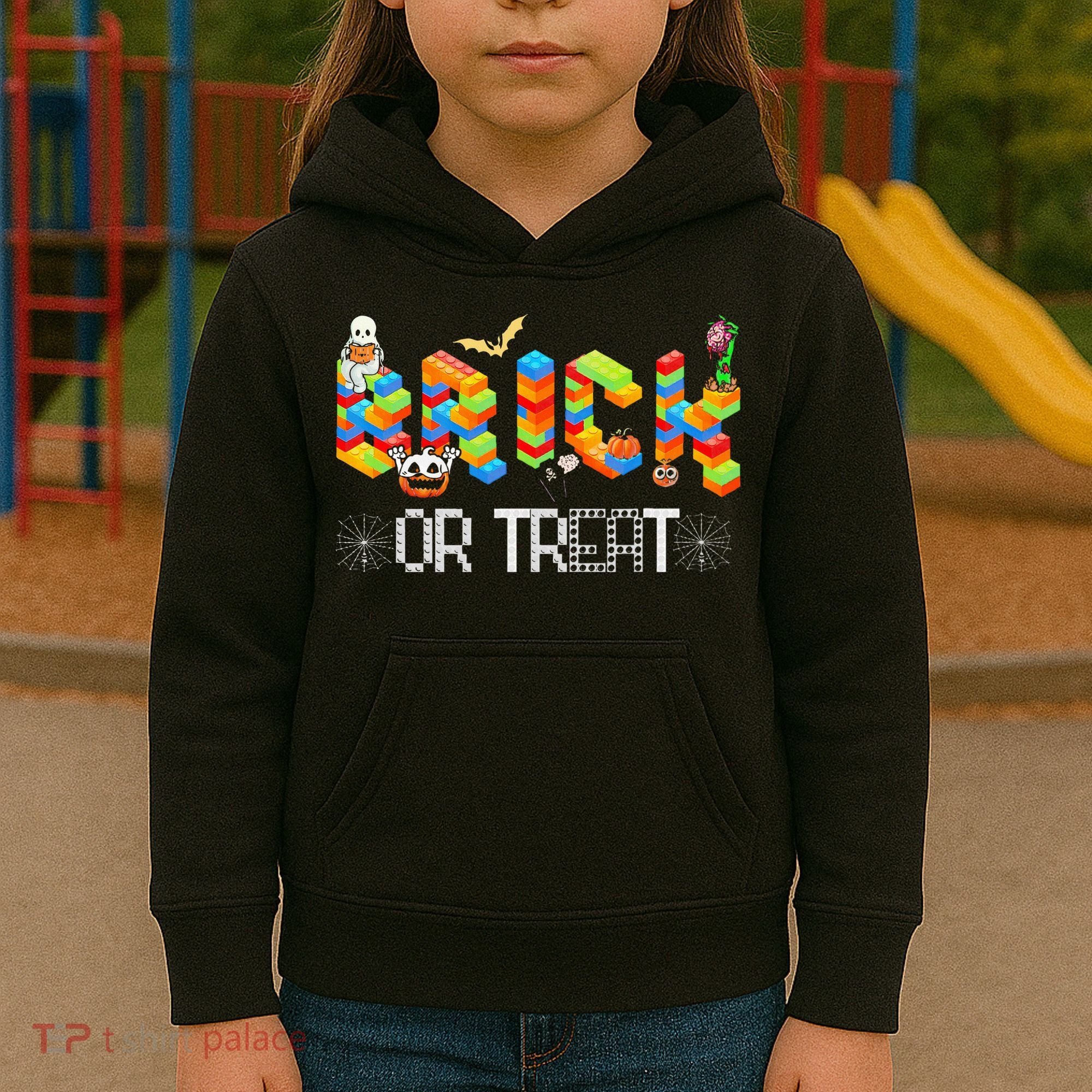 Block Building Halloween Brick Or Treat Master Builder Kids Hoodie