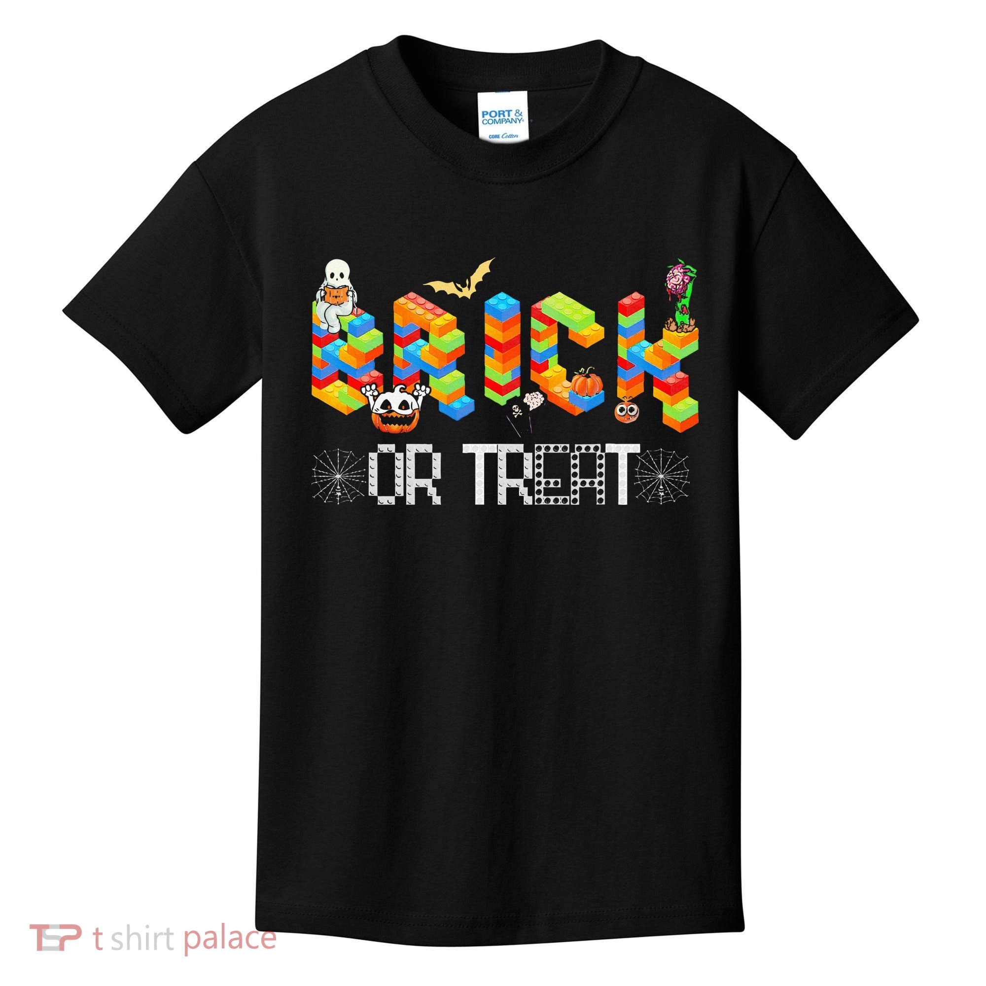 Block Building Halloween Brick Or Treat Master Builder Kids T-Shirt