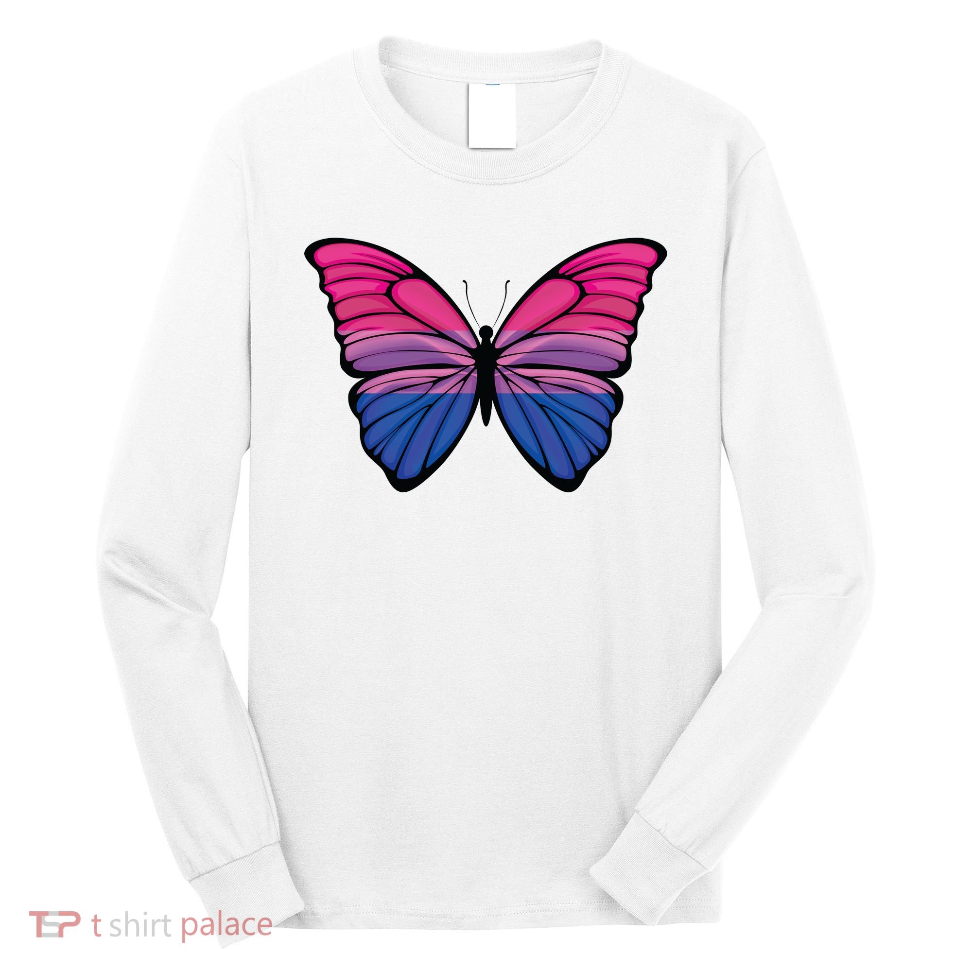 Bisexual Butterfly Hypolimnas Bi Pride Flag Long Sleeve Shirt