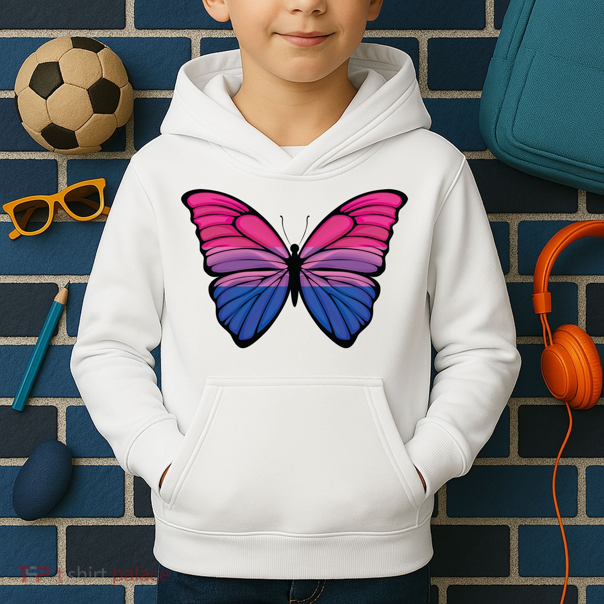 Bisexual Butterfly Hypolimnas Bi Pride Flag Kids Hoodie